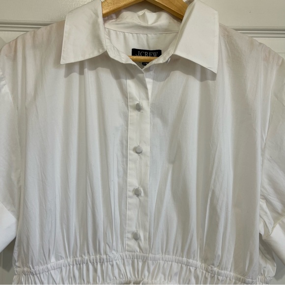 J. Crew Elena Shirt-Dress Short-Sleeve Smocked Waist White Cotton Poplin Size 12 - Picture 4 of 16